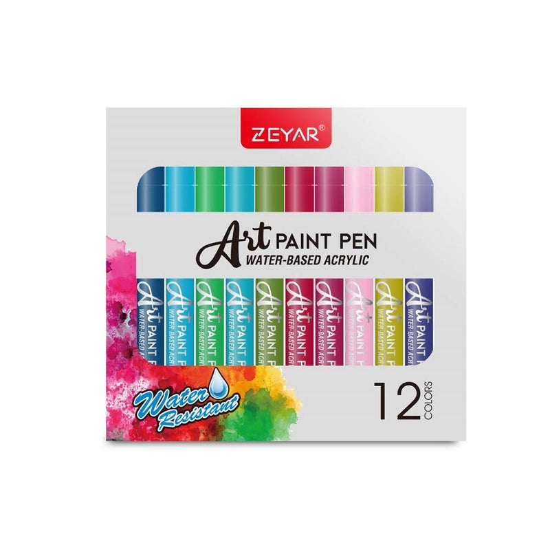 ZEYAR Acrylic Paint Pens, Extra Fine Point, AP Certified, 12 Colors, Water Based, Permanent & Waterproof Ink, Works on Rock, Wood, Glass, Metal, Ceramic and Non porous Surfaces (12 Colors) - Image 3